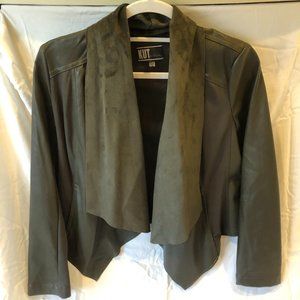 KUT from the Kloth Faux Leather/Suede Khaki Green Ana Cardigan - Small